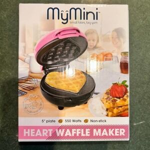 NIB Nostalgia My Mini Heart Shape Waffle Maker Pink